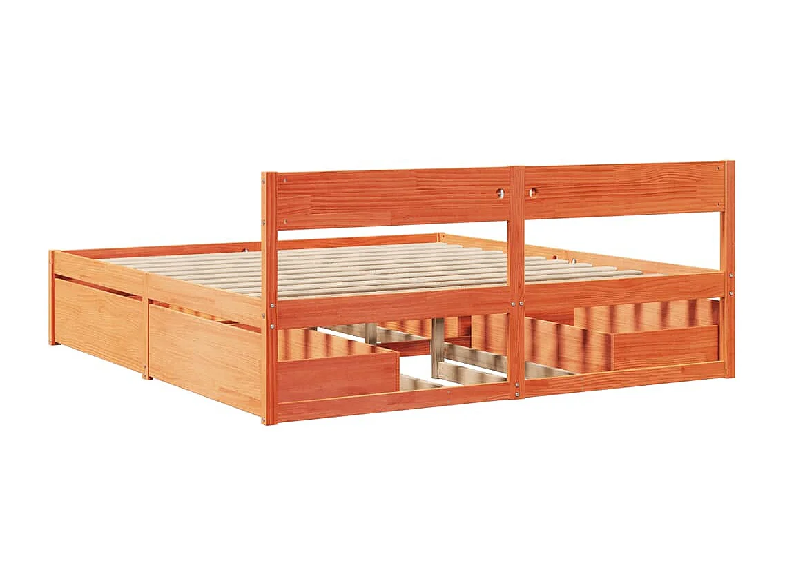 Estructura cama con cajones madera pino marrón cera 200x200 cm