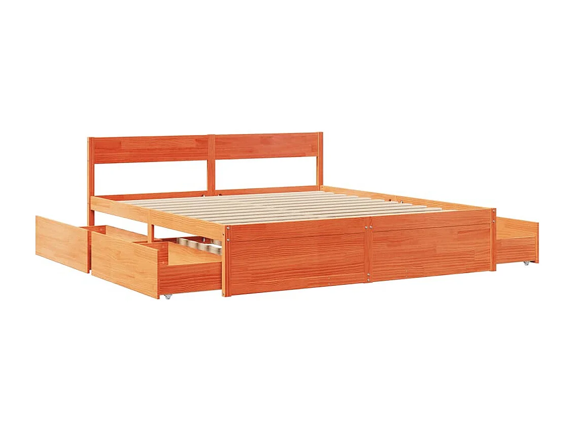 Estructura cama con cajones madera pino marrón cera 200x200 cm