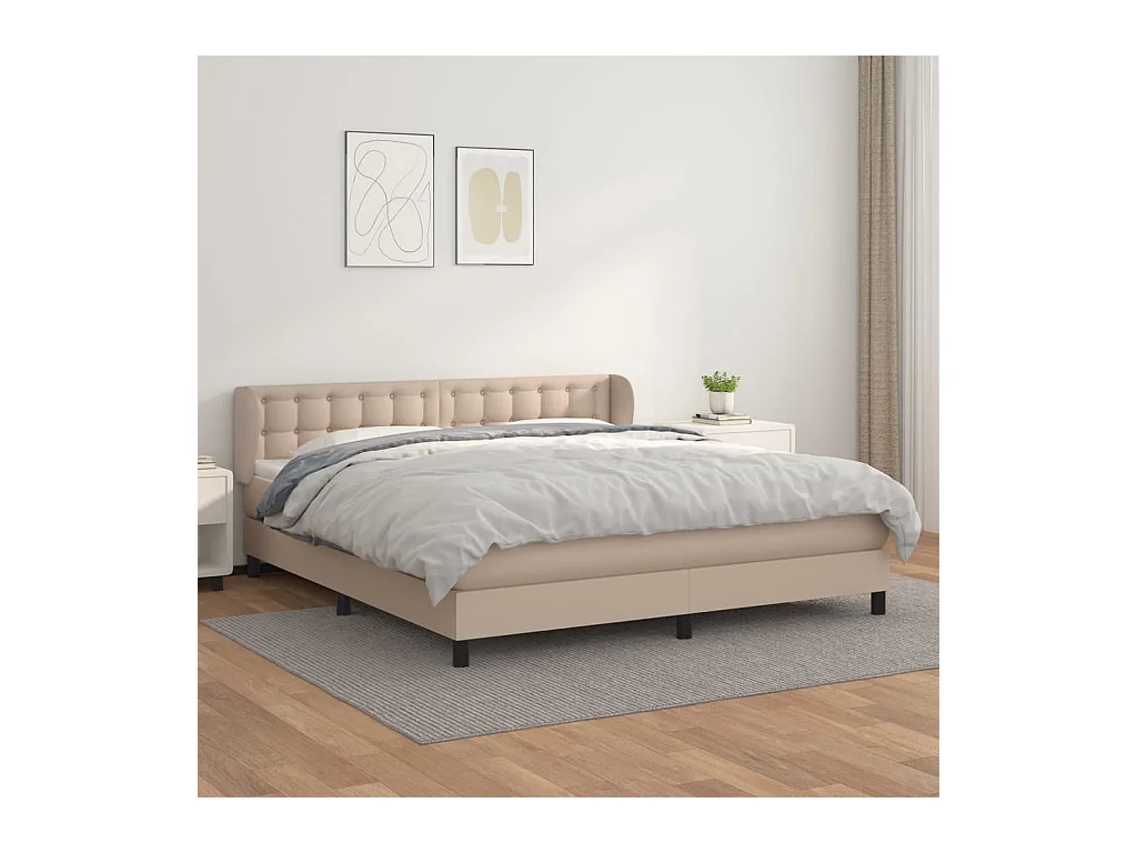 Cama box spring con colchón cuero sintético capuchino 180x200cm