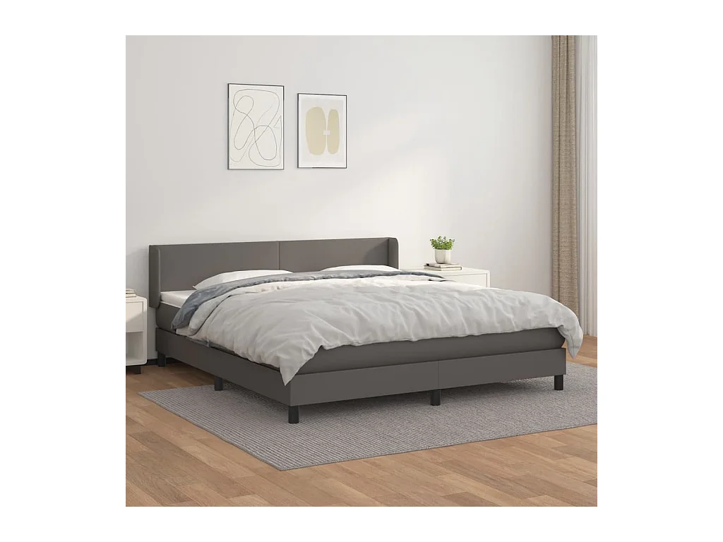 Cama box spring con colchón cuero sintético gris 180x200 cm