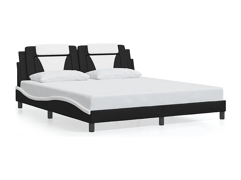 Estrutura cama c/ luzes LED 180x200cm couro artif. preto/branco