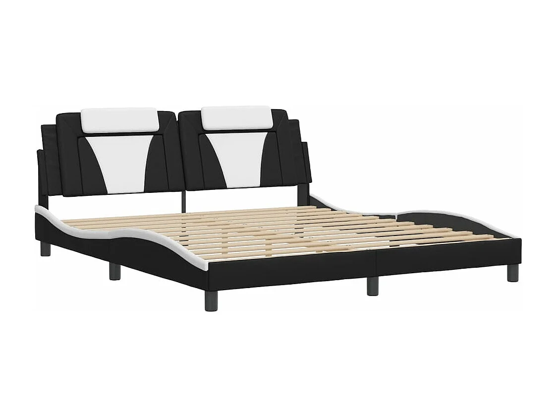 Estructura cama con luces LED cuero PE negro blanco 180x200 cm