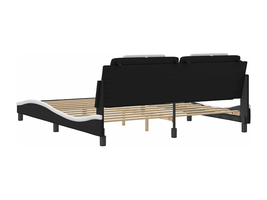 Estructura cama con luces LED cuero PE negro blanco 180x200 cm