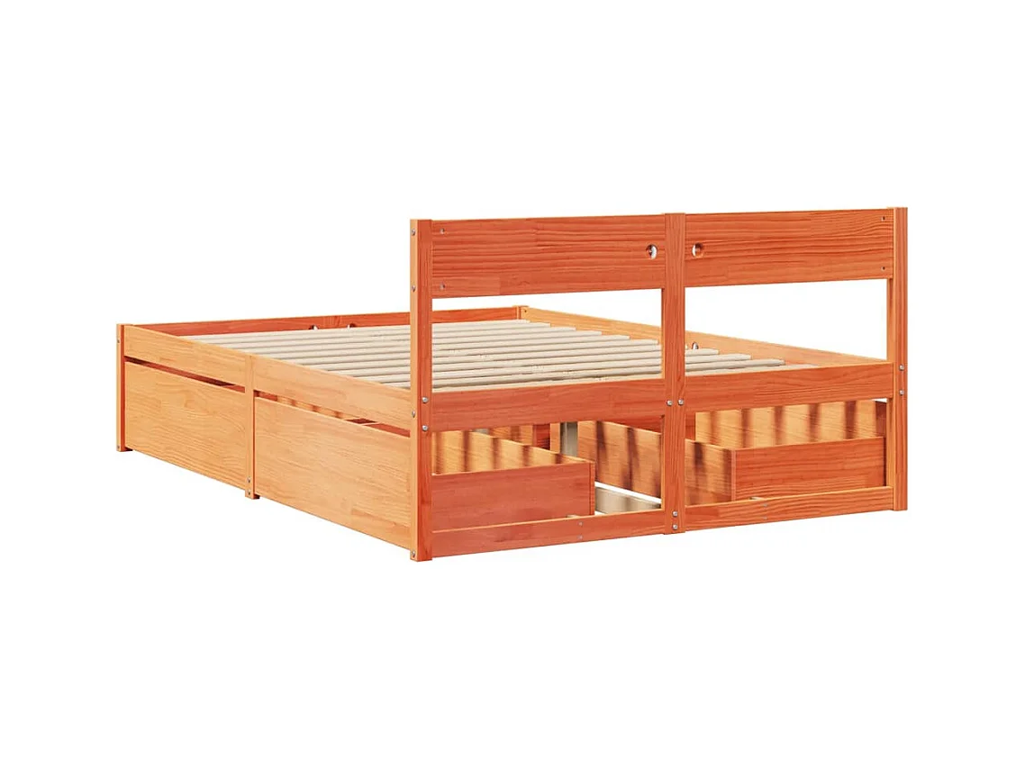 Cadre de lit avec tiroirs cire marron 140x190cm bois pin massif