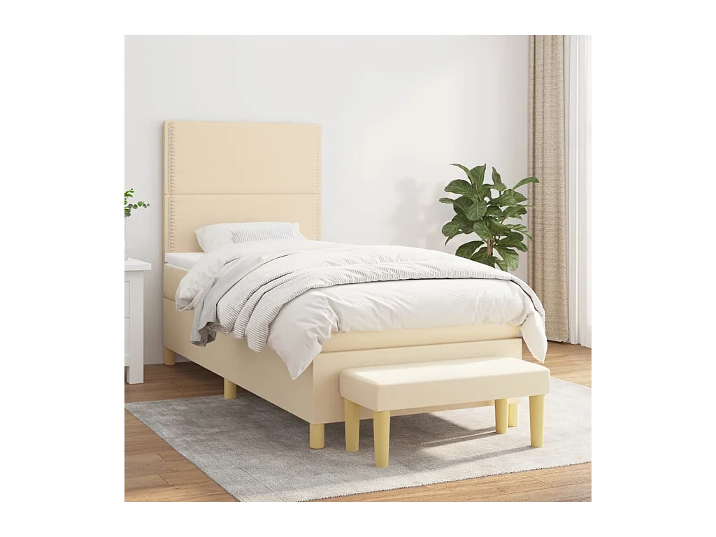Cama box spring con colchón tela color crema 90x200 cm