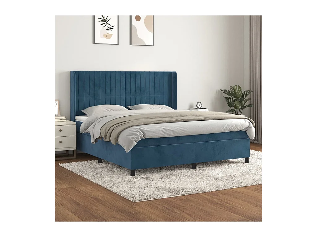 Cama box spring con colchón terciopelo azul oscuro 180x200 cm