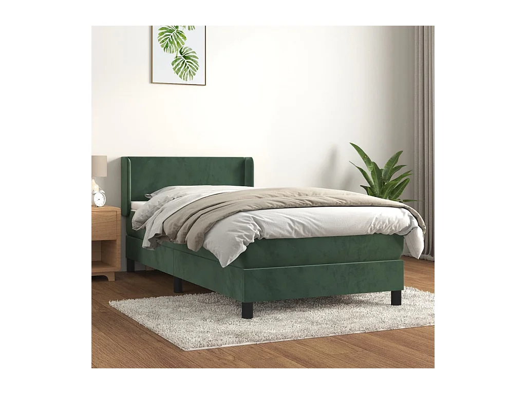Cama box spring con colchón terciopelo verde oscuro 100x200 cm