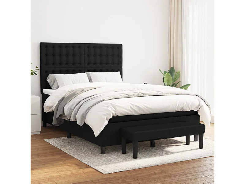 Cama box spring con colchón tela negro 140x190 cm