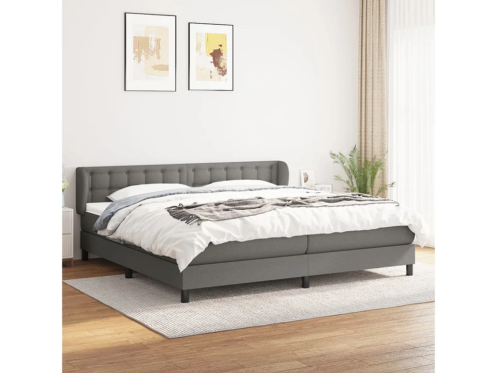 Cama box spring con colchón tela gris oscuro 200x200 cm