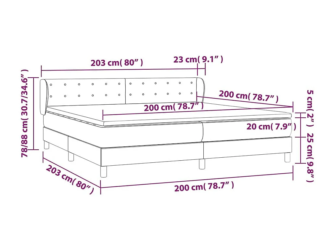 Cama box spring con colchón tela gris oscuro 200x200 cm