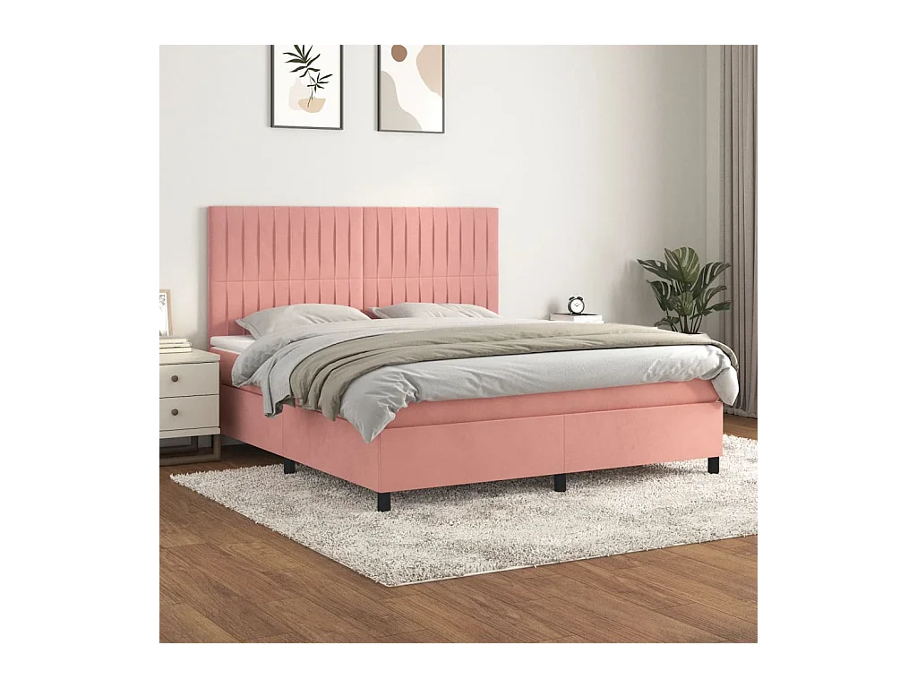 Boxspring met matras fluweel roze 160x200 cm