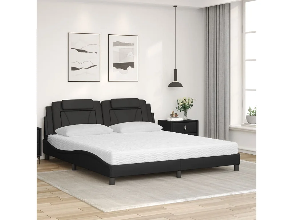 Cama com colchão 180x200 cm couro artificial preto