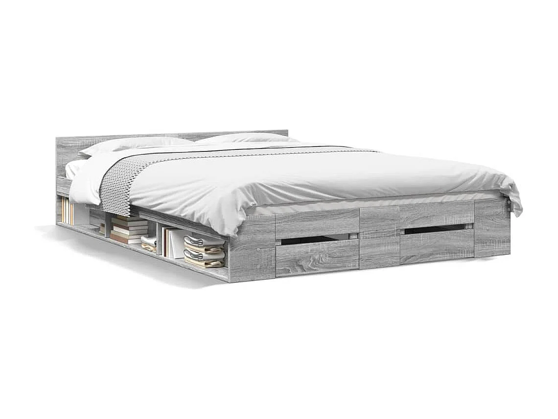 Cama con cajones madera ingeniería gris Sonoma 120x190 cm