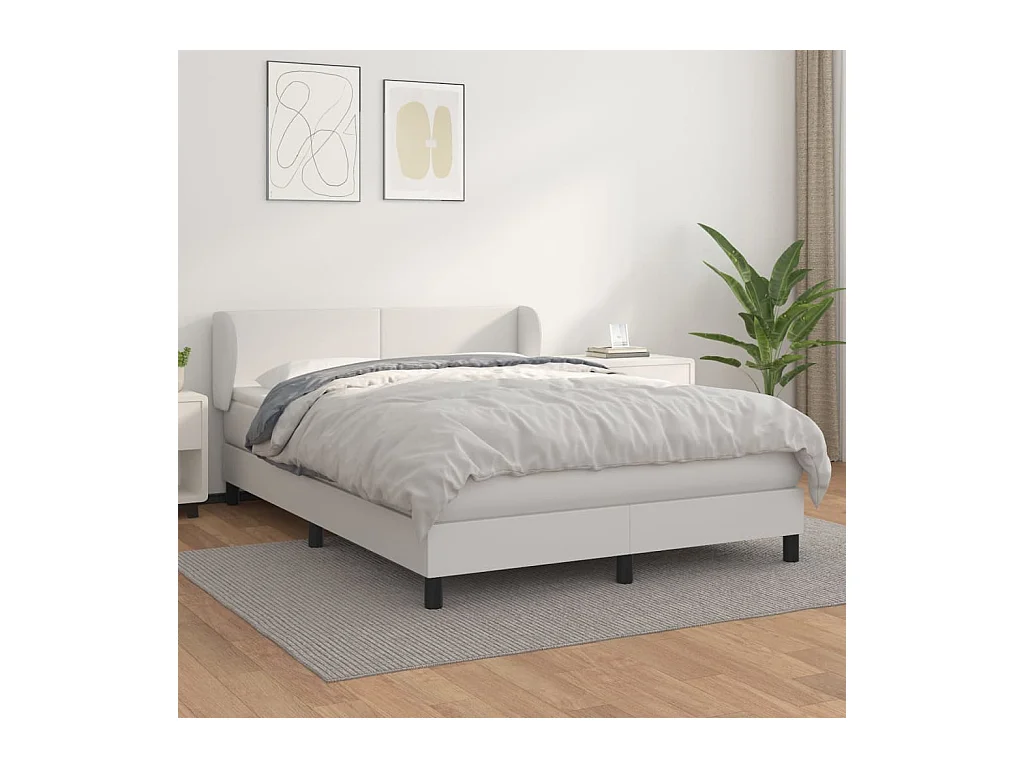 Cama box spring con colchón cuero sintético blanco 140x190 cm