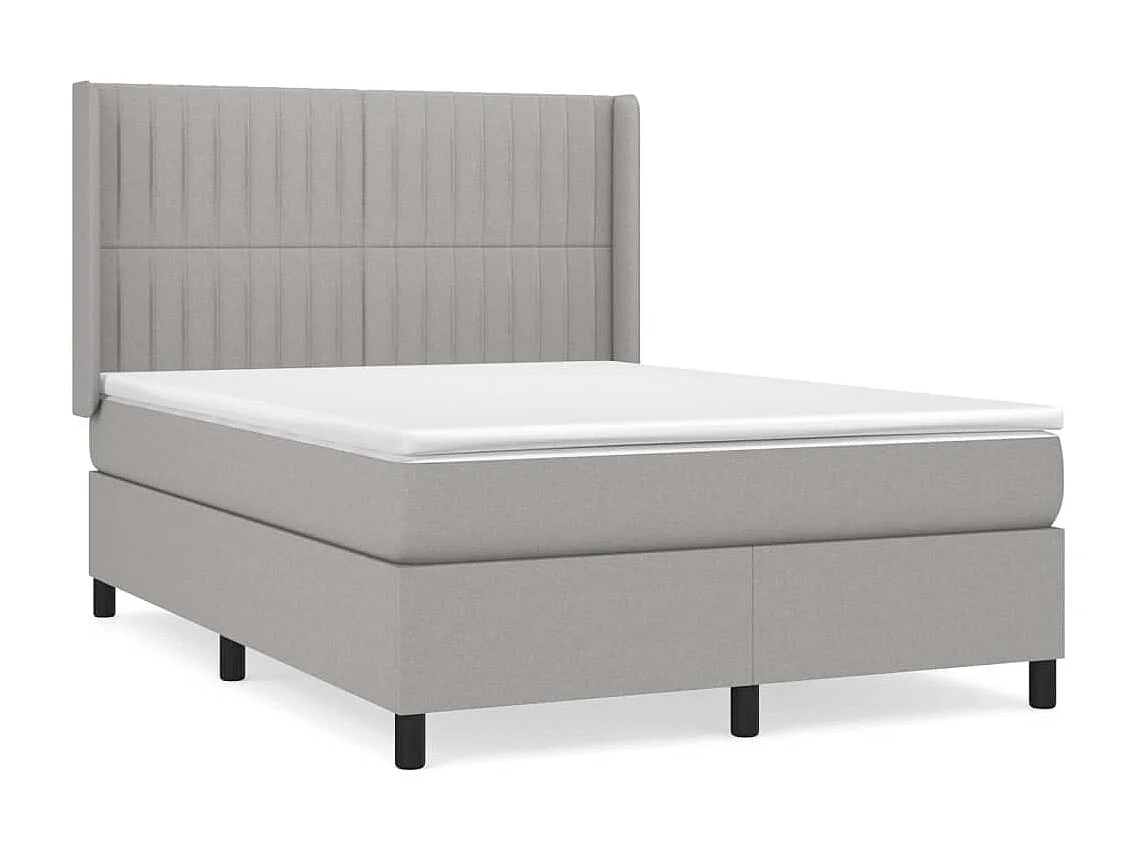 Cama box spring con colchón tela gris claro 140x190 cm