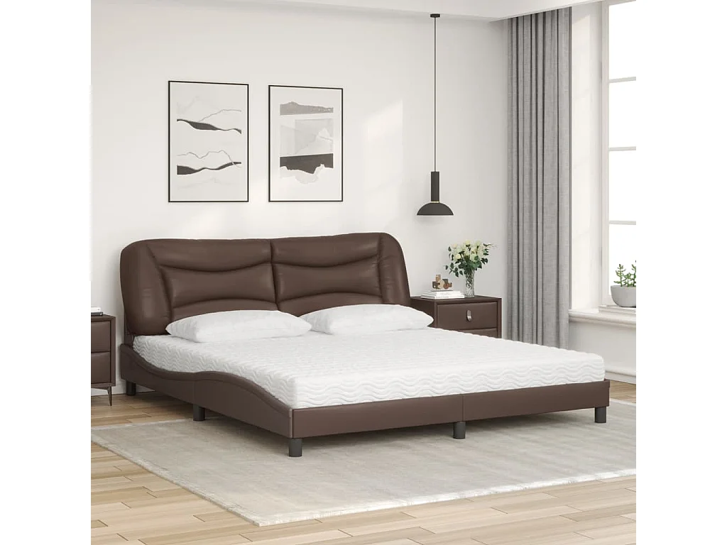 Cama com colchão 180x200 cm couro artificial castanho