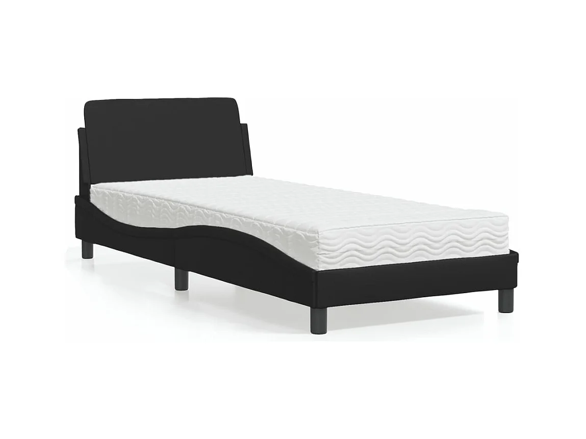 Lit avec matelas noir 90x200 cm similicuir