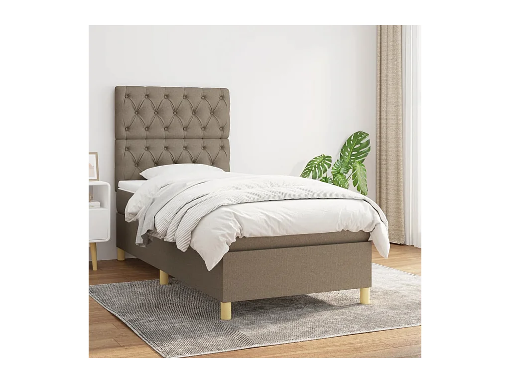 Cama box spring con colchón tela gris taupe 80x200 cm