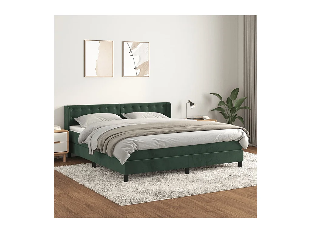 Lit à sommier tapissier et matelas Vert foncé 160x200cm Velours