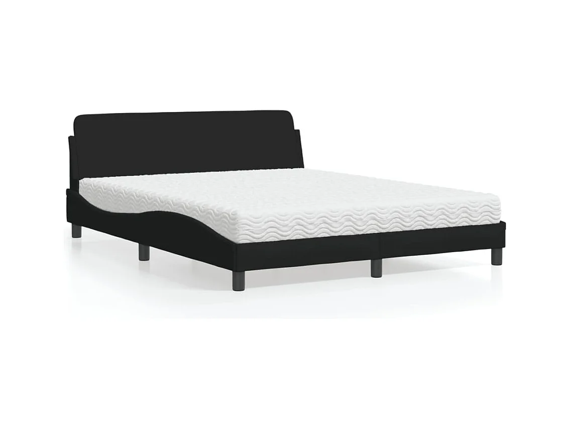 Lit avec matelas noir 160x200 cm tissu