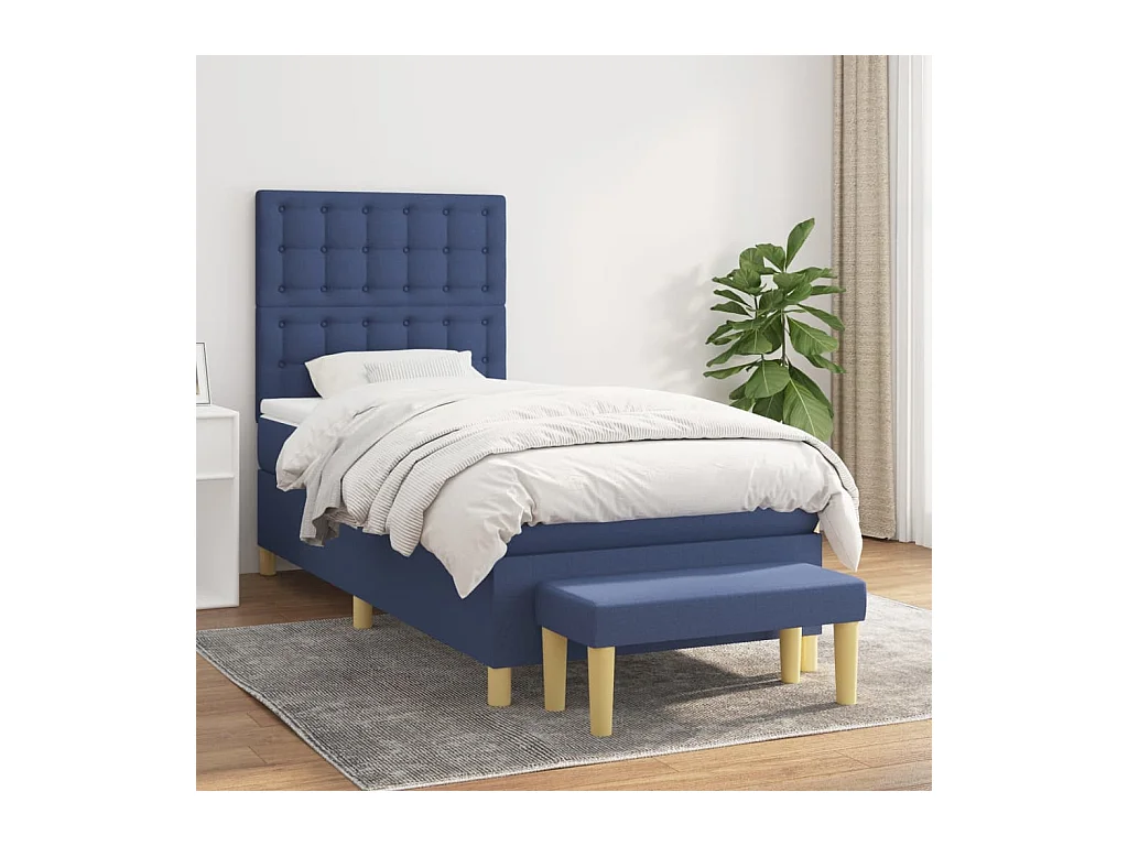 Cama box spring con colchón tela azul 80x200 cm