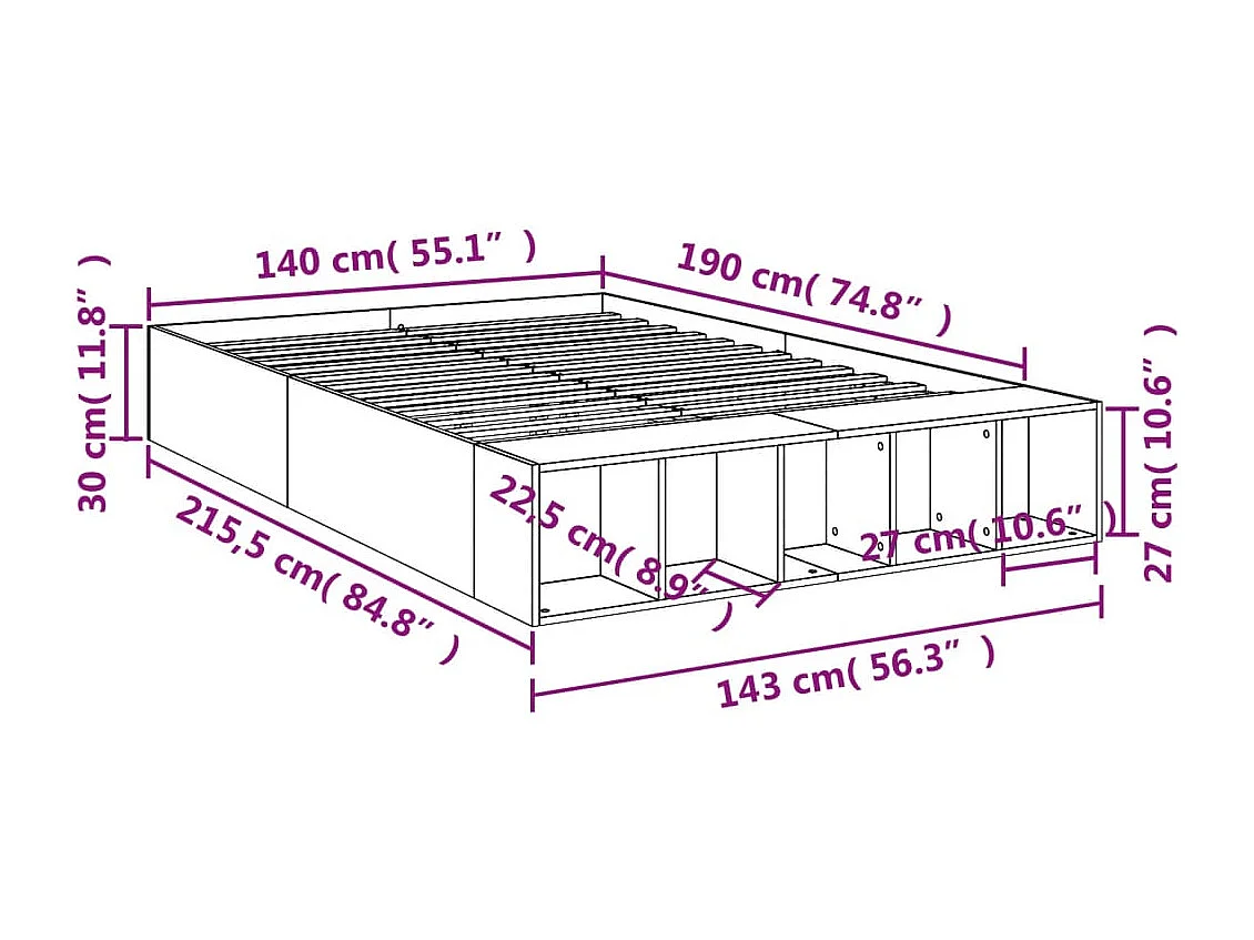 Estructura de cama madera de ingeniería roble Sonoma 140x190 cm