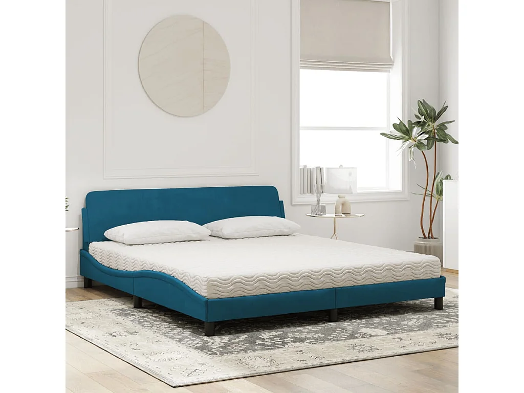 Cama con colchón terciopelo azul 180x200 cm