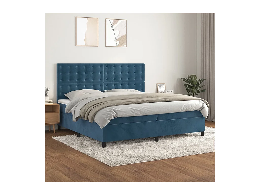 Boxspring met matras fluweel donkerblauw 200x200 cm