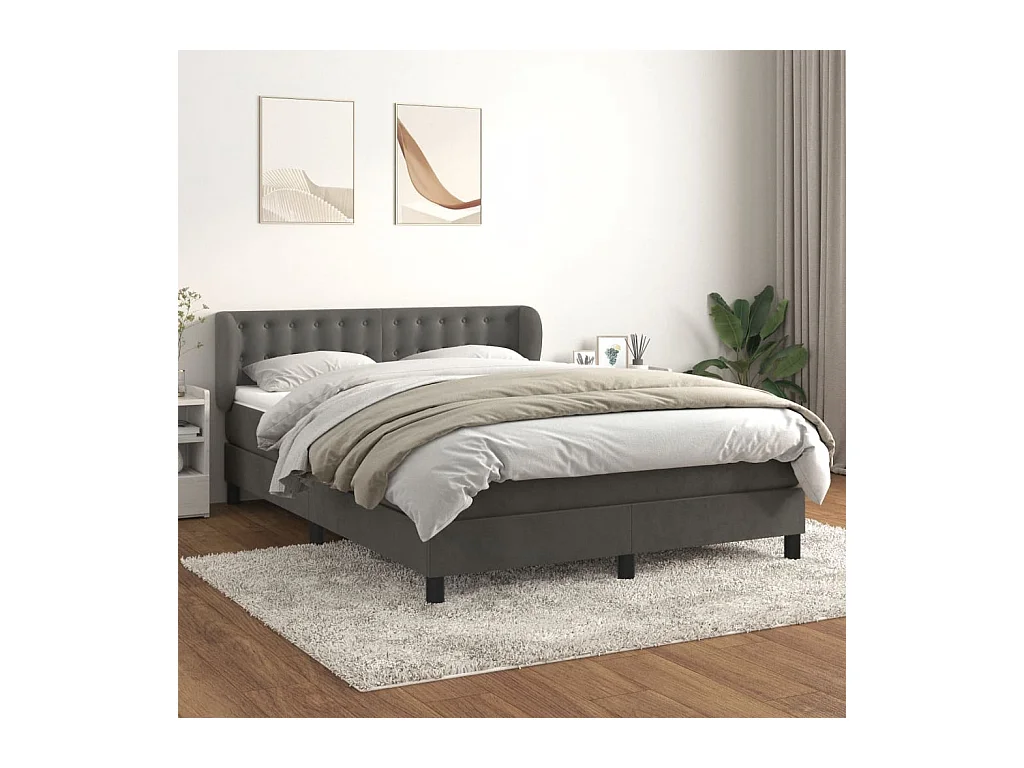 Cama com molas/colchão 140x190 cm veludo cinzento-escuro