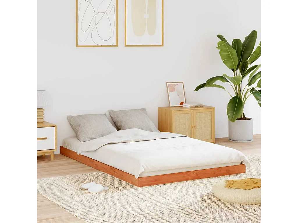 Estrutura de cama 140x200 cm madeira pinho maciça castanho cera