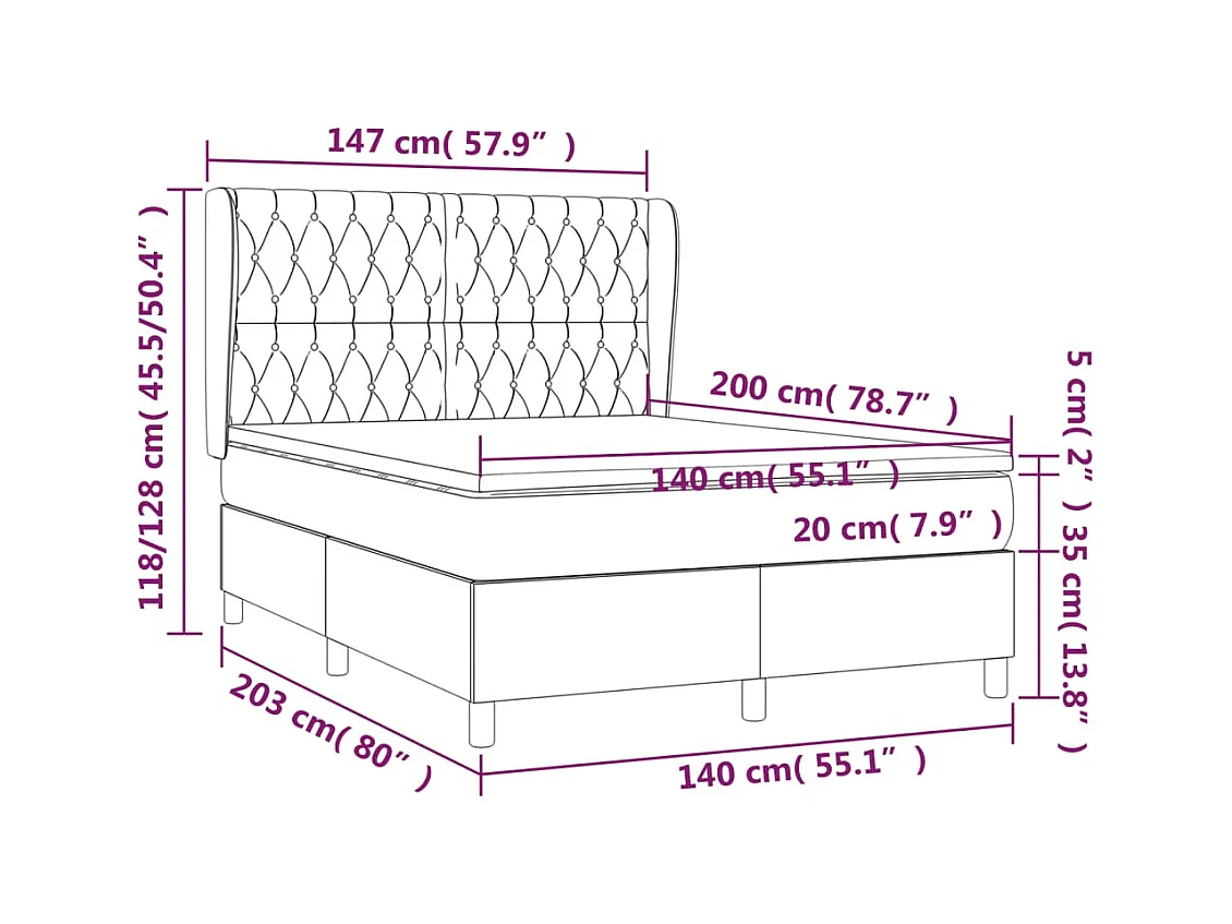 Lit à sommier tapissier et matelas Vert foncé 140x200cm Velours