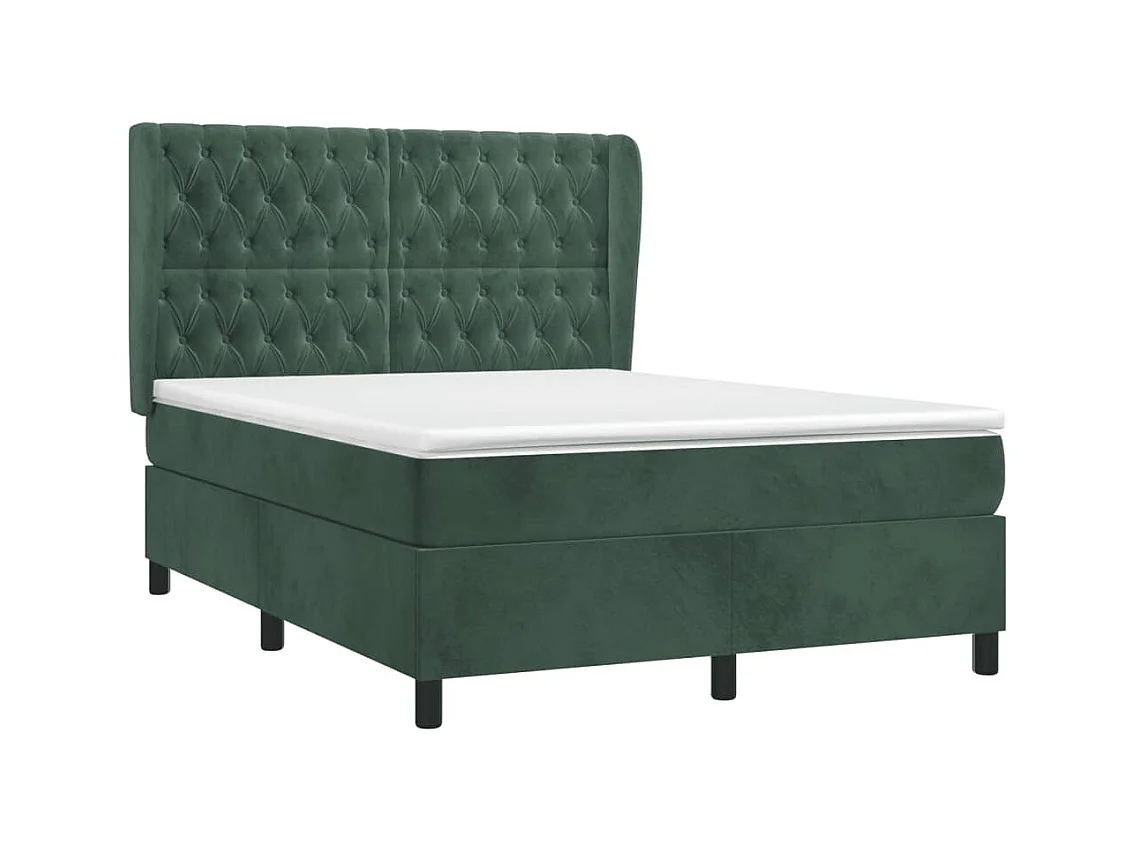 Lit à sommier tapissier et matelas Vert foncé 140x200cm Velours