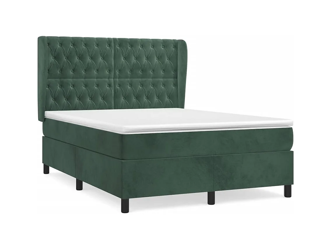 Lit à sommier tapissier et matelas Vert foncé 140x200cm Velours