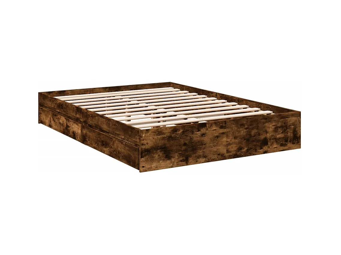 Cama con cajones madera de ingeniería roble ahumado 120x190 cm