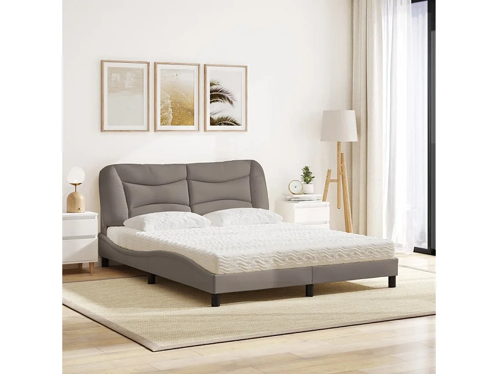 Lit avec matelas taupe 160x200 cm tissu