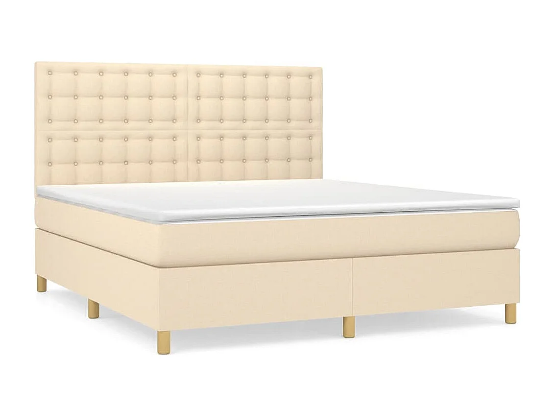Cama box spring con colchón tela color crema 180x200 cm