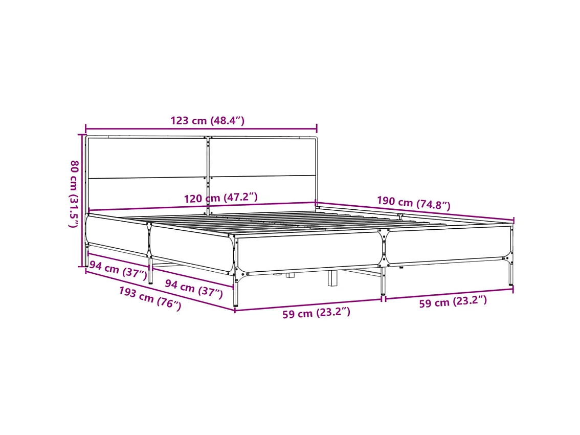Estructura de cama madera de ingeniería y metal negro 120x190cm