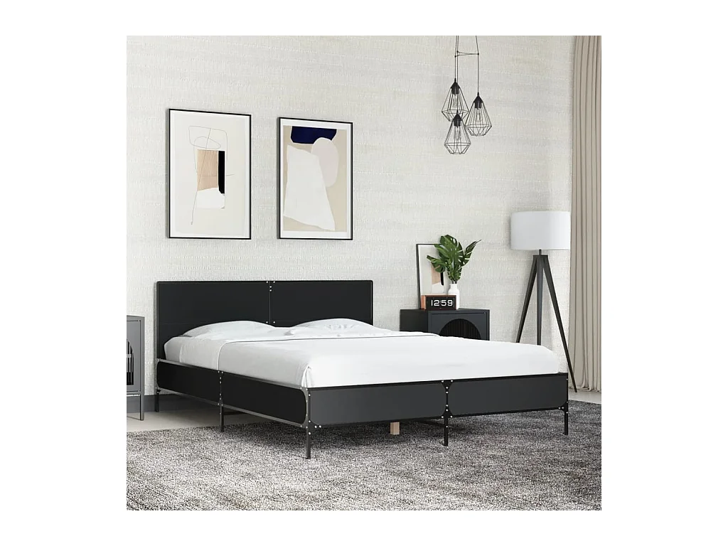 Estructura de cama madera de ingeniería y metal negro 120x190cm