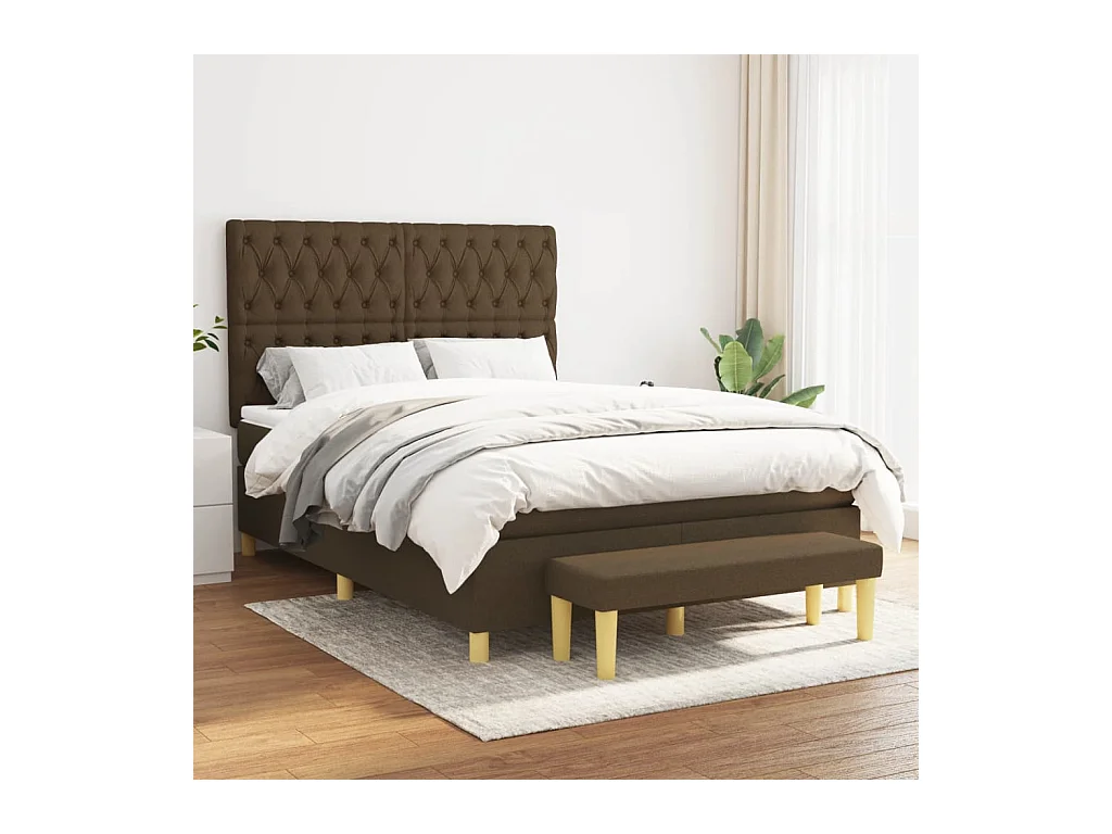Boxspring met matras stof donkerbruin 140x200 cm