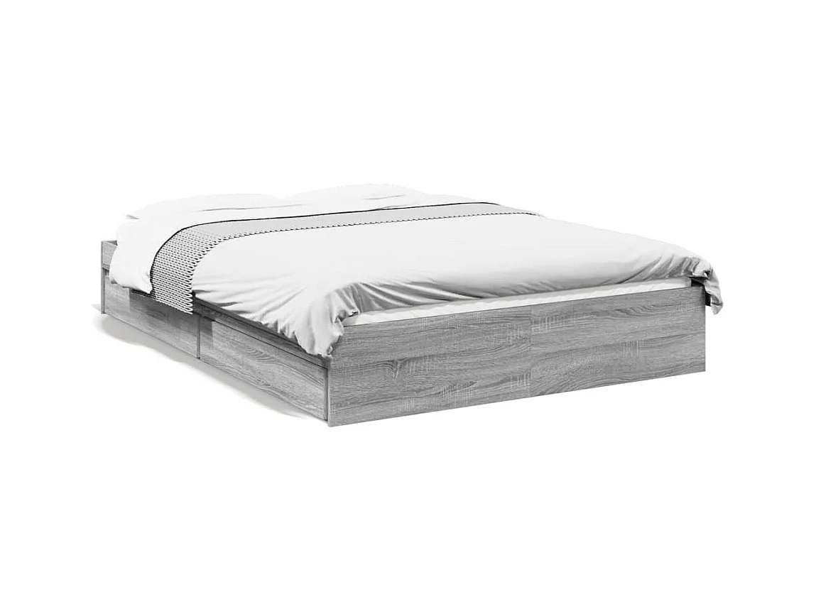 Cama con cajones madera ingeniería gris Sonoma 140x200 cm