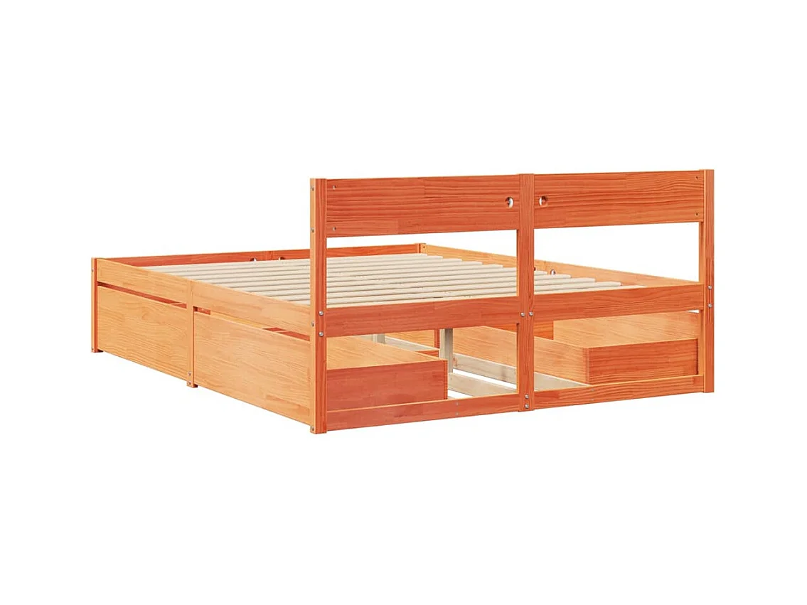 Bedframe zonder matras massief grenenhout wasbruin 140x200 cm