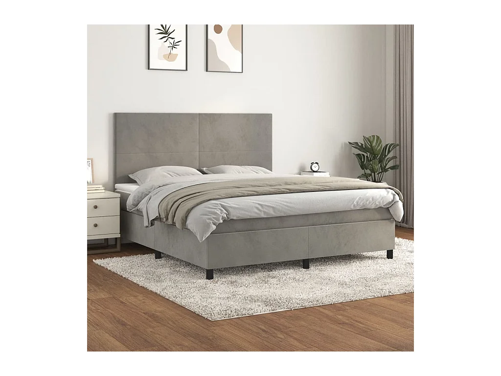 Cama box spring con colchón terciopelo gris claro 160x200 cm
