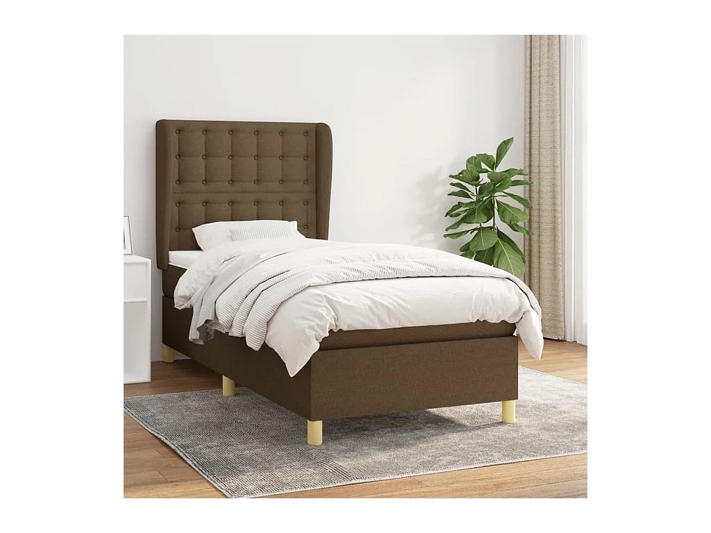 Cama box spring con colchón tela marrón oscuro 80x200 cm