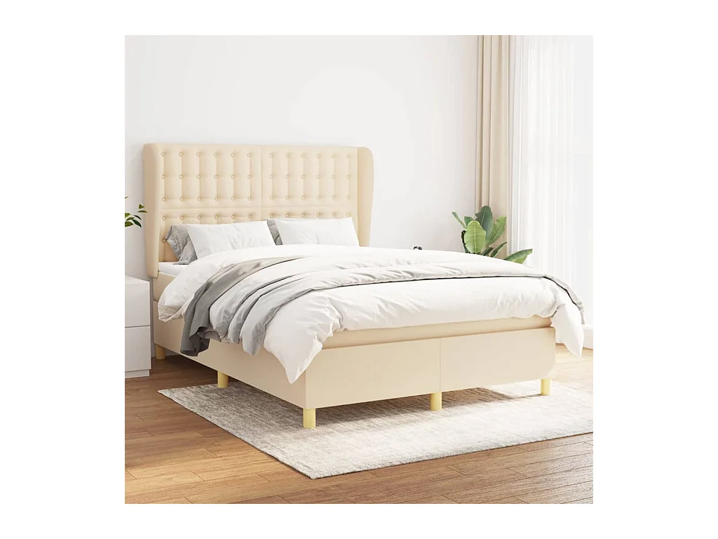 Boxspring met matras stof crèmekleurig 140x200 cm