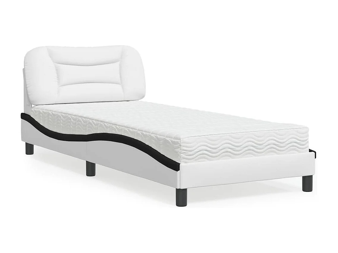 Cama com colchão 90x200 cm couro artificial branco e preto