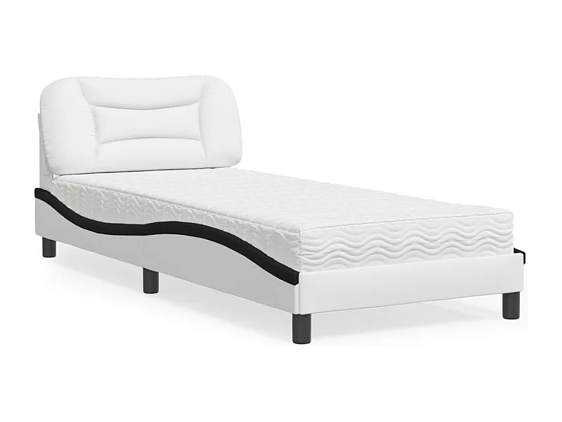 Cama con colchón cuero sintético blanco y negro 90x200 cm