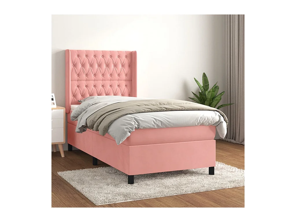 Boxspring met matras fluweel roze 90x200 cm