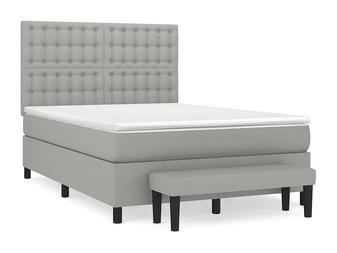 Cama box spring con colchón tela gris claro 140x190 cm