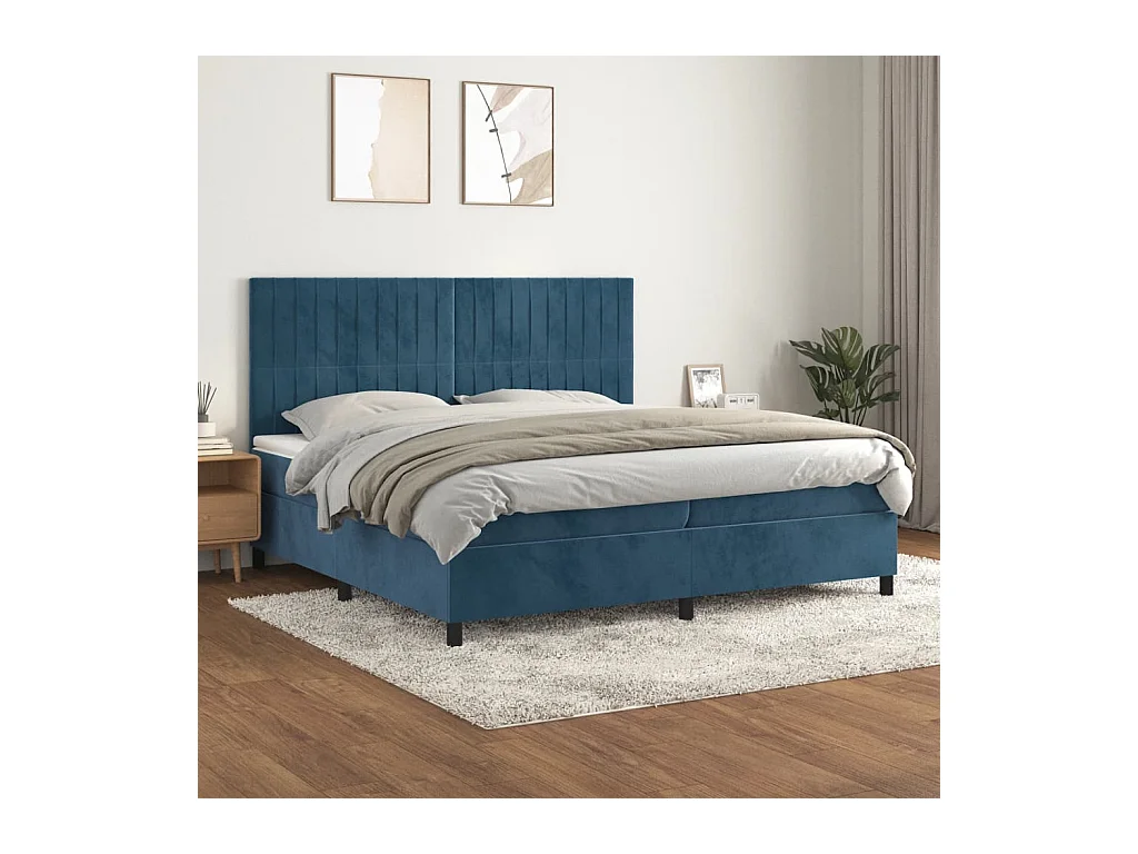 Boxspring met matras fluweel donkerblauw 200x200 cm