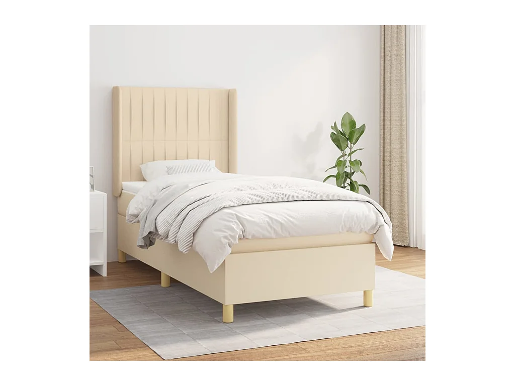 Lit à sommier tapissier avec matelas Crème 80x200 cm Tissu